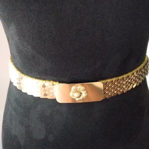 Vintage Gold Scale Plated Belt With Floral Buckle | Size OS